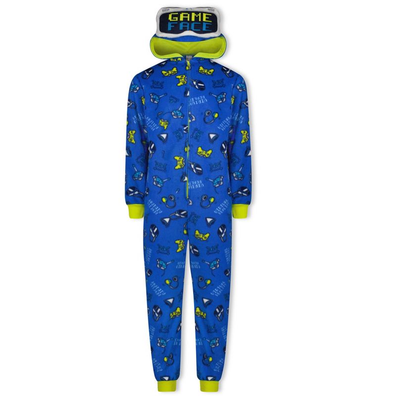 Sleep On It Boys Zip-Up Hooded Sleeper Pajama with Built Up 3D Character Hood, 1 of 9