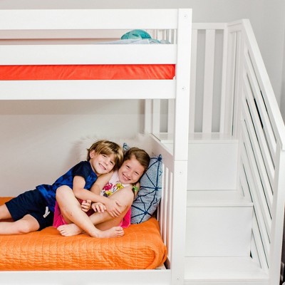 White Twin Over Twin Bunk Bed with Storage Stairs