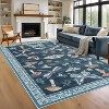 Acekool Washable 5x7 Area Rug, Modern Floral Insect Print, Non Slip Low Pile Soft Stain Resistant Indoor Carpet, Black - 2 of 4
