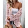 Clearlove Women Knitted Cardigan Lightweight Tie Front Hollow Out Long Sleeves Summer Knit Cover Cardigans - 3 of 4