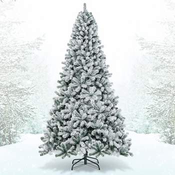 Tangkula 9ft Snow Flocked Christmas Tree 1498 Premium Hinged Tips  Artificial Unlit Tree