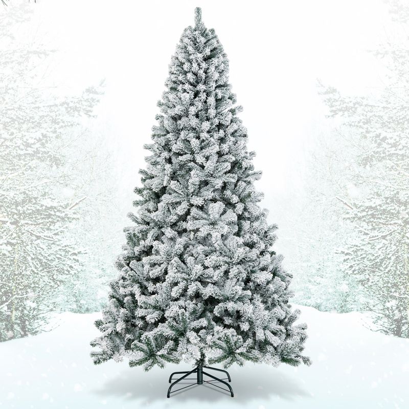 Tangkula 9ft Snow Flocked Christmas Tree 1498 Premium Hinged Tips  Artificial Unlit Tree, 1 of 11