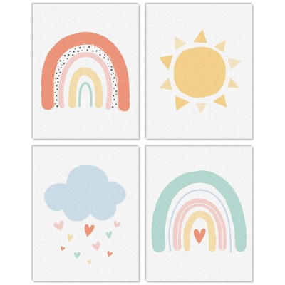 Big Dot of Happiness Hello Rainbow - Unframed Boho Linen Paper Wall Art - Set of 4 - Artisms - 11 x 14 inches