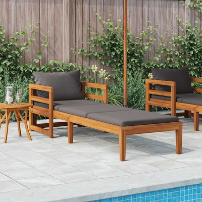 vidaXL Sun Lounger Dark Grey Cushion, Acacia Wood Frame