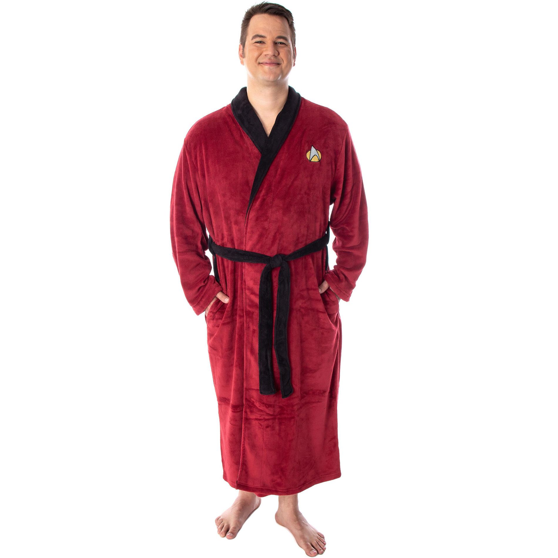 Intimo Star Trek TNG Adult Costume Fleece Plush Robe Bathrobe - (Picard, 3XL/2XL) Red
