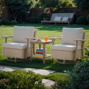Bestier Patio Bistro Set, 3-Piece Swivel Rocker Chairs with Side Table, Rattan Patio Conversation Sets with Soft Cushion for Garden, Backyard, Porch - 1 of 4