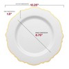 Smarty Had A Party 10.25" White w/ Gold Rim Blossom Plastic Dinner Plates - 120 pcs - 3 of 4