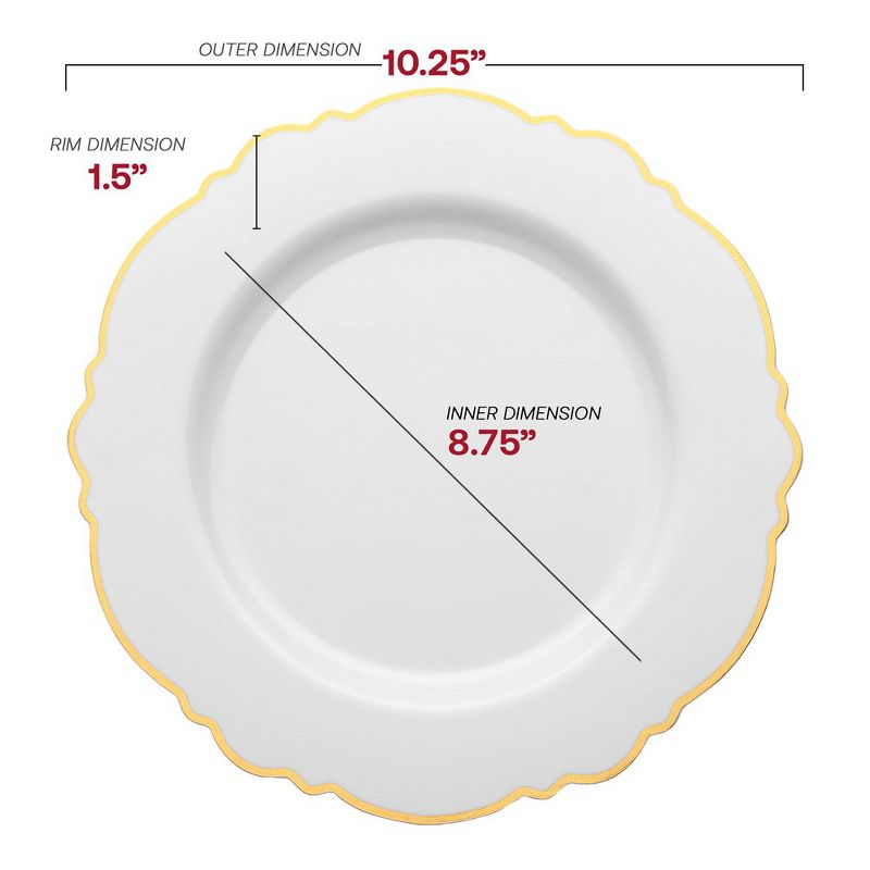 Smarty Had A Party 10.25" White with Gold Rim Round Blossom Disposable Plastic Dinner Plates (120 Plates), 2 of 7