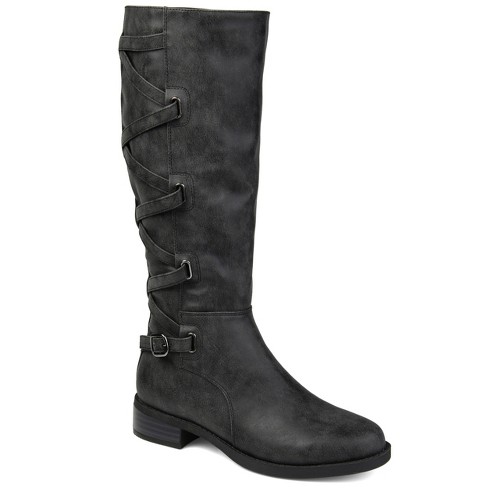 Journee Collection Womens Carly Stacked Heel Riding Boots Black 12 : Target