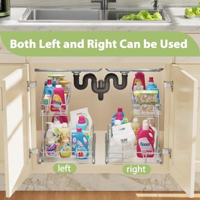 Silver 2-Tier Metal Pull-Out Under Sink Organizer