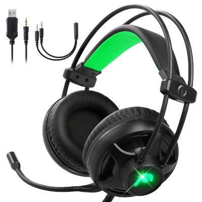 Fosmon Gaming Headphones with Microphone for PS5 PS4 Xbox Nintendo Switch PC Laptop, Green LED Stereo Wired Headphones, Gaming Headset with 3.5mm Mic