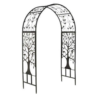 Evergreen Metal Arched Garden Arbor with Tree of Life Design