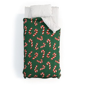 Lathe & Quill Candy Canes Green Comforter + Pillow Sham(s) - Deny Designs - 1 of 3
