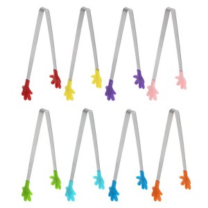 Unique Bargains Stainless Steel Silicone Tips Mini Kitchen Food Tongs 8 Pcs - 1 of 4