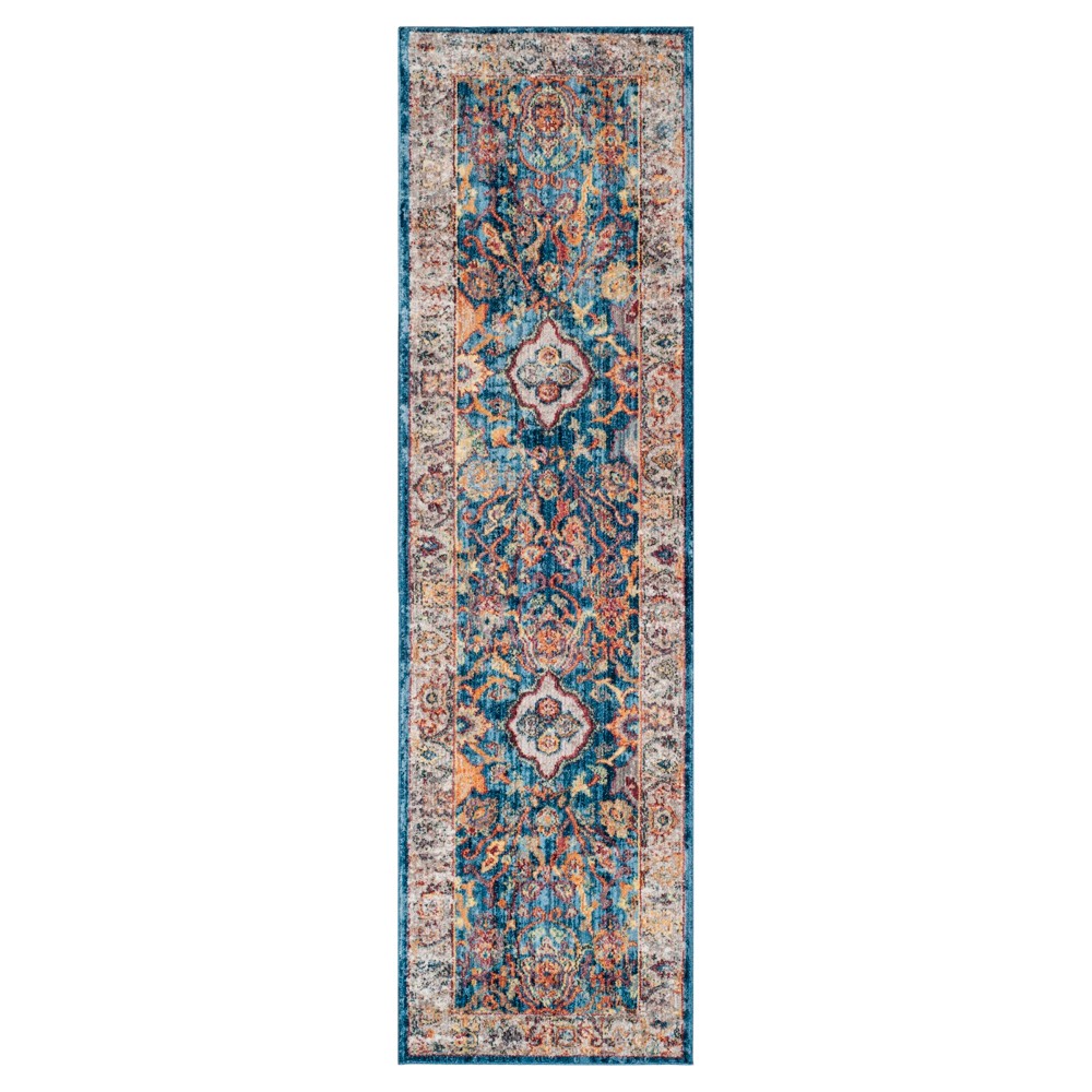 2'3inx8' Runner Floral Loomed Rug Blue/Light Gray - Safavieh