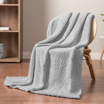 Light Gray Twin Faux Fur Sherpa Fleece Throw Blanket