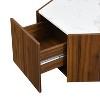PAGED Coffee Table with 2 Hidden Drawers, Rustic Retro Wood End Table with Textured Marble Tops for Living Room, Study - 3 of 4