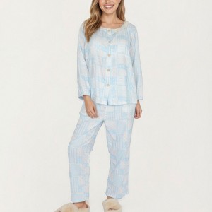 Anna-Kaci Lounge Women's 2-Piece Set Button Front Top with Built-In Chest Pads and Relaxed Pants Pajama Set with Floral Print - 1 of 4