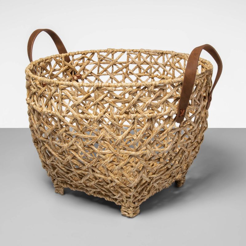 Open Woven Basket with Feet and Leather Handle - Opalhouse&#8482;, 1 of 6