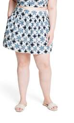 Women's Coral Tile Print Tiered A-Line Mini Skirt - Agua Bendita x Target Cream/Navy Blue