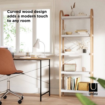 White and Natural Wood 5-Tier Freestanding Shelf