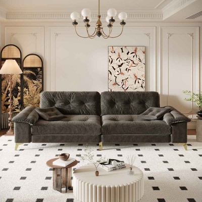 104.7 Inch Modern Cloud Sofa for Living Spaces, 4-Seat Tufted Couch with Wide Removable Armrests, Chenille Sofa with Metal Legs-Coolbibila
