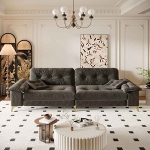 104.7 Inch Modern Cloud Sofa for Living Spaces, 4-Seat Tufted Couch with Wide Removable Armrests, Chenille Sofa with Metal Legs-Coolbibila - 1 of 4
