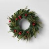 28" Pre-lit Decorated Mixed Greenery Artificial Christmas Wreath Green with Warm White LED Lights - Wondershop™: Indoor/Outdoor - image 3 of 4