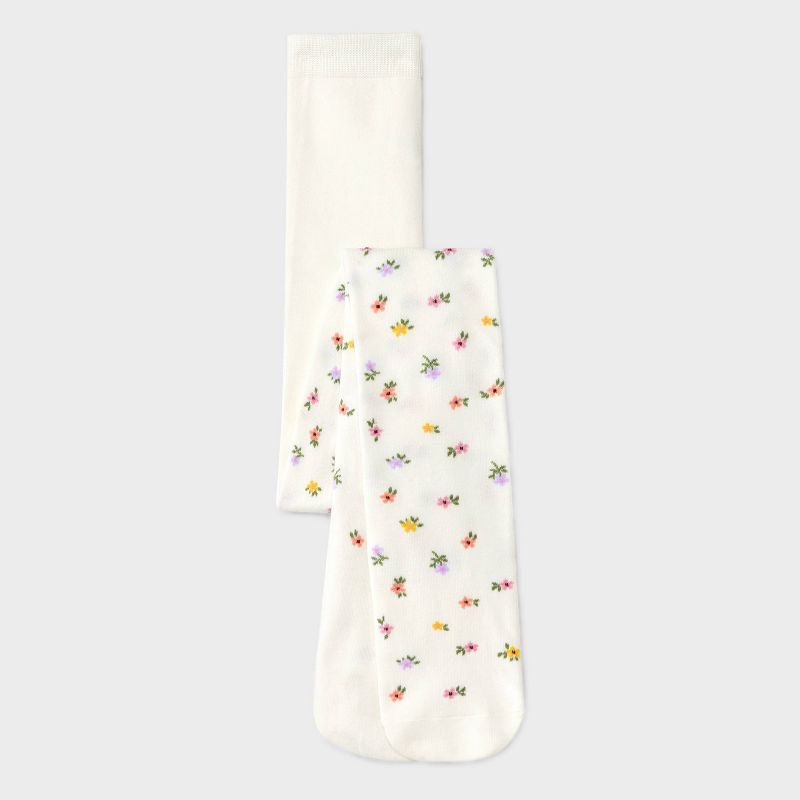 Girls&#39; &#39;Floral&#39; Cotton Tights - Cat &#38; Jack&#8482; White, 1 of 5
