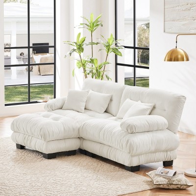 Oversized 2 Seater Loveseat Sofa with 1 Ottomans,Chenille Comfy Cloud Couch with 2 Lumbar Pillows 2 Throw Pillows for Living Room-Tanpinhause