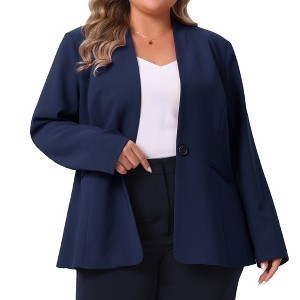 Agnes Orinda Women's Plus Size Button Down Collarless Long Sleeve Business Casual Blazer with Pockets - 1 of 4