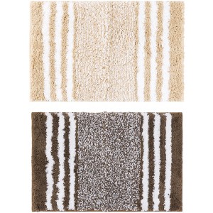 Unique Bargains 2 Pcs Striped Microfiber Extra Soft and Absorbent Fluffy Non-Slip Bathroom Floor Mats - 1 of 4