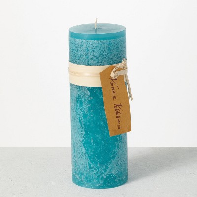 Vance Kitira 9" Sea Glass Timber Pillar Candle ,Scentless, Clean-Burning, Environmental Friendly