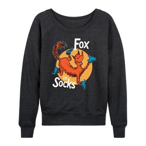 Women's - Dr. Seuss - Fox In Socks Jumping Lightweight French Terry Wide Neck Long Sleeve Graphic Shirt - 1 of 4