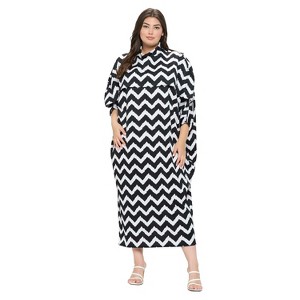 L I V D Women's Madeline Kaftan Midi Dress, Black White, 1X - 1 of 3