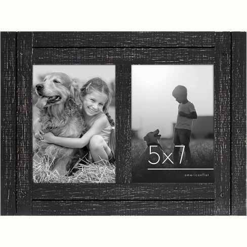 Americanflat Collage Picture Frame in with Two  Displays Textured Wood and Polished Glass for Wall and Tabletop - Charcoal 5" x 7" - image 1 of 4