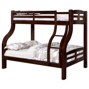 Twin/Full Lombardi Kids' Bunk Bed Dark Walnut - HOMES: Inside + Out: Wood Frame, Built-In Ladder, Guard Rails - 1 of 3