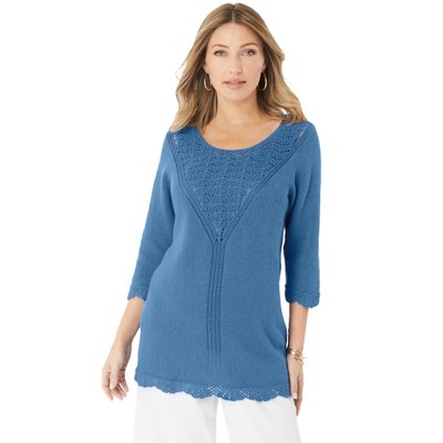 Roaman's Women's Plus Size Lace Knit Pullover Sweater