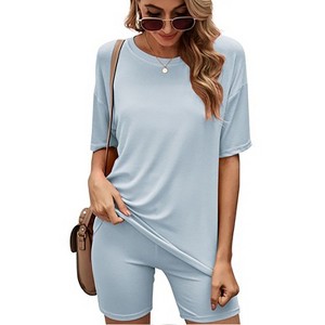 Haute Edition Lightweight Matching Biker Short and T-Shirt Set with Plus - 1 of 3
