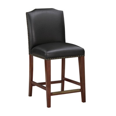 Comfort Pointe Bristol Counter Height Barstool: Espresso Finish, Faux Leather, Nailhead Trim