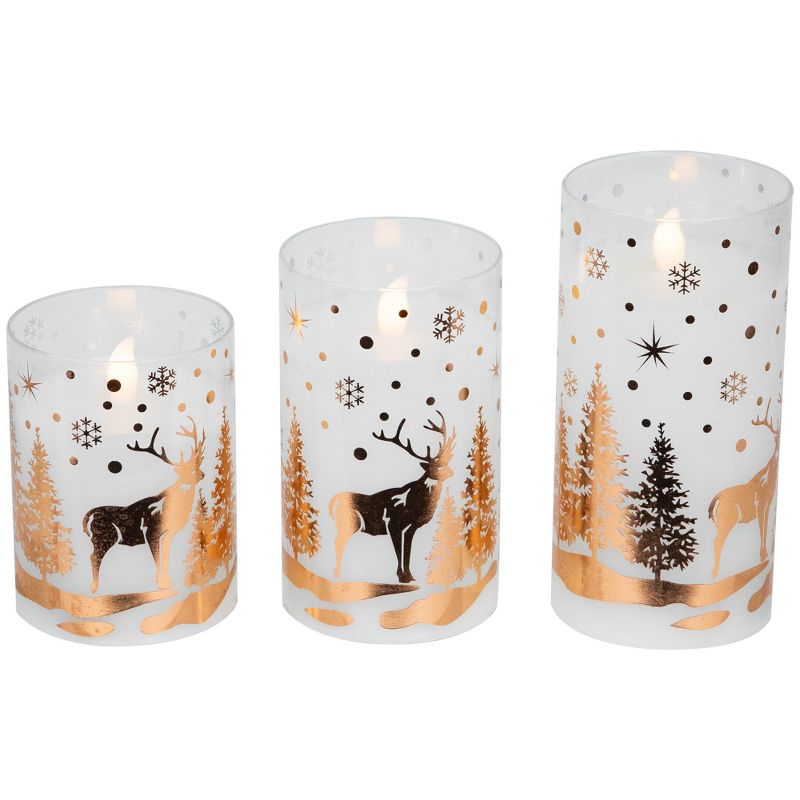 Northlight Set of 3 Woodland Flameless Flickering LED Christmas Glass Pillar Candles 6", 4 of 8