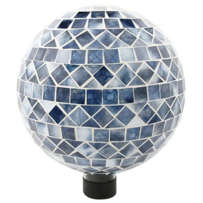 Very Cool Stuff Mosaic Glass Gazing Globe with Hanging Chain, Blue Triangle & Square Tile, 10in