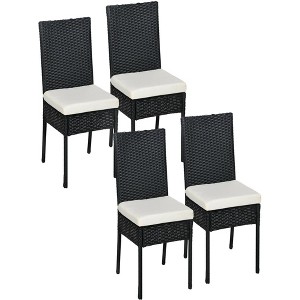 22.8"4 PE Rattan Outdoor Dining Chairs with Cushions, Patio Wicker Dining Chairs with Backrests for Porch - 1 of 4