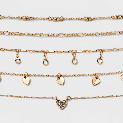 Embellished Heart Chain Choker Necklace Set 5pc - Wild Fable™ Gold : Target