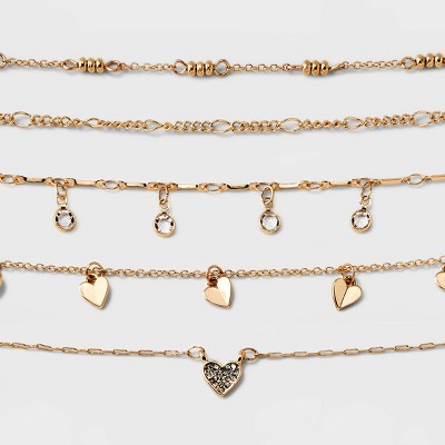 Embellished Heart Chain Choker Necklace Set 5pc - Wild Fable&#8482; Gold_2