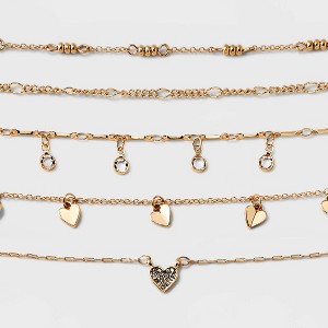 Valentine's Day Embellished Heart Chain Choker Necklace Set 5pc - Wild Fable™ Gold - 1 of 3