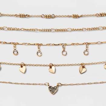 Embellished Heart Chain Choker Necklace Set 5pc - Wild Fable™ Gold