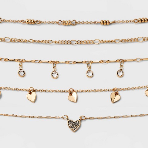 Heart of Love Gold Rhinestone Layered Choker Necklace