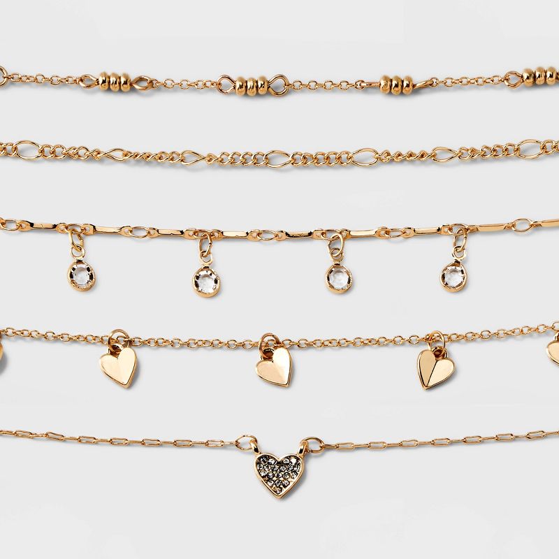 Embellished Heart Chain Choker Necklace Set 5pc - Wild Fable&#8482; Gold, 1 of 5