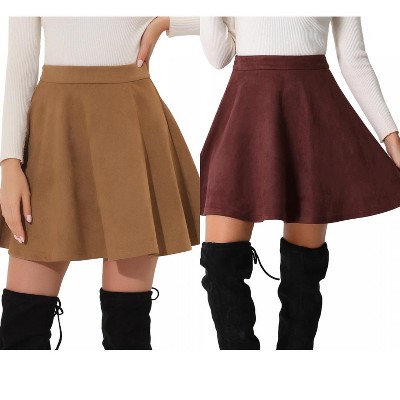 INSPIRE CHIC Women's Basic Faux Suede Flared Casual Mini Skater Skirt 2 Packs